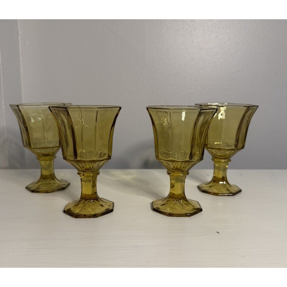 Independence Octagonal‎ Amber Brown Vtg Glasses Goblet set of 4 - 4"